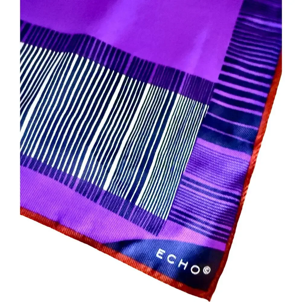 Vintage Echo 1980s Silk Geometric Color Block Abstract Scarf Purple Pink 35 x 35